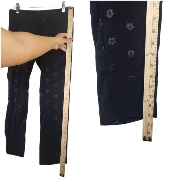 Loft Petites Pants 4p 29 Black Floral Embroidered Dressy Relaxed Capris Marisa - Picture 10 of 12